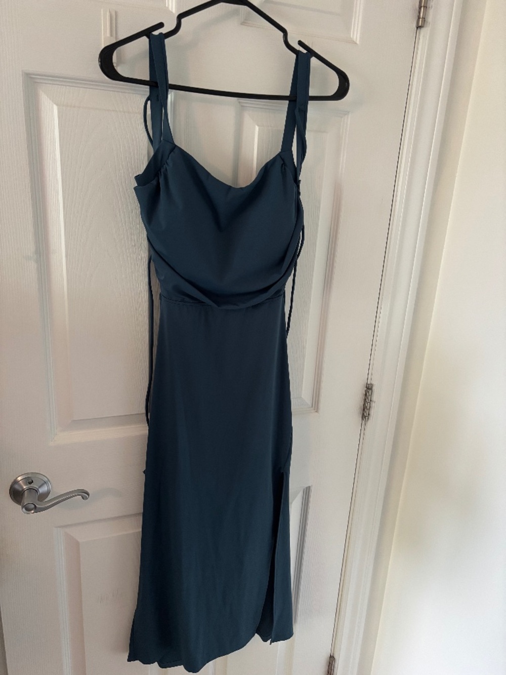 Halara SoftlyZero Airy Ruched Lace Up Bodycon Midi Dress Majolica Blue L